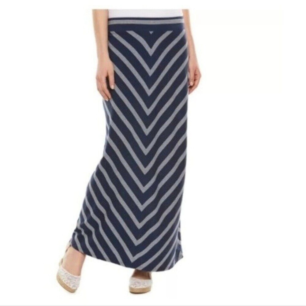 Sonoma Goods For Life Mitered Chevron Stripe Knit Maxi Skirt Blue XL